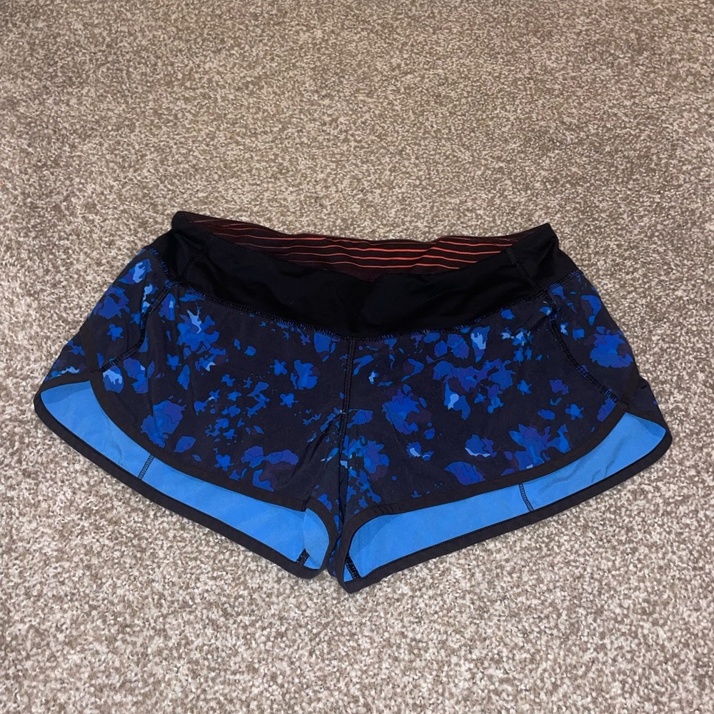 lululemon athletica Blue Floral-Print Speed Up Mid Rise Shorts
